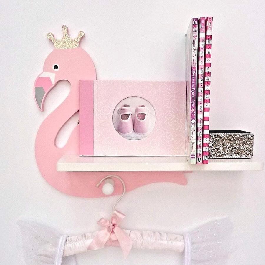 WomensFavorites Wandplank babykamer hout Prachtige roze Flamingo Schattig en Lief Kraamcadeau Meisje Babykamer wandplanken Wanddecoratie Kinderkamer