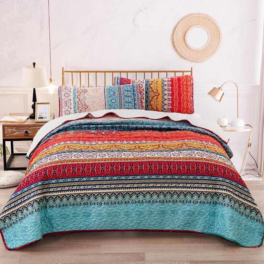 Ibenzoa Luxueuze Boho-Stijl Bedsprei Set voor Tweepersoonsbed met Gewatteerde Dekbedden en Kussenslopen