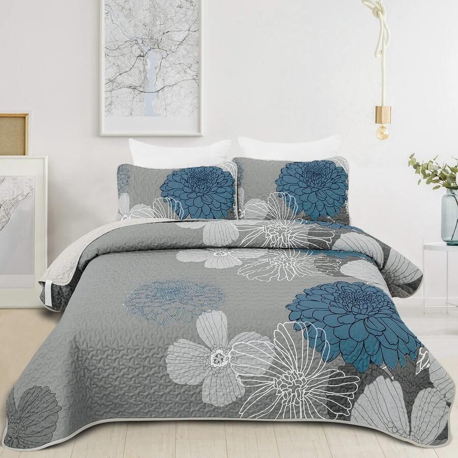 Unyqoos Elegant Bloemenpatroon Zomerbedsprei Set Voor Tweepersoonsbed Met Kussenslopen 240 x 260 cm