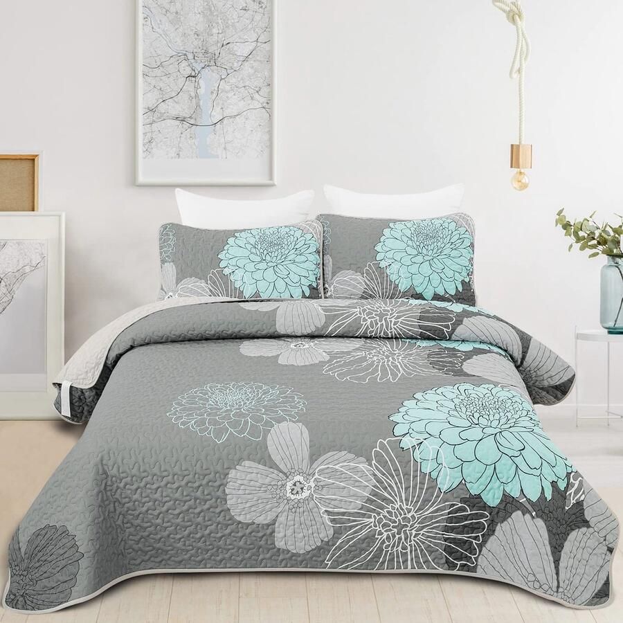 Unyqoos Stijlvolle en Comfortabele Bloemenprint Sprei Set voor Tweepersoonsbedden