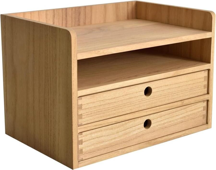 Wooden Desk Organiser with Drawers and Shelf for Home Workspace Office Supplies Storage Box Case