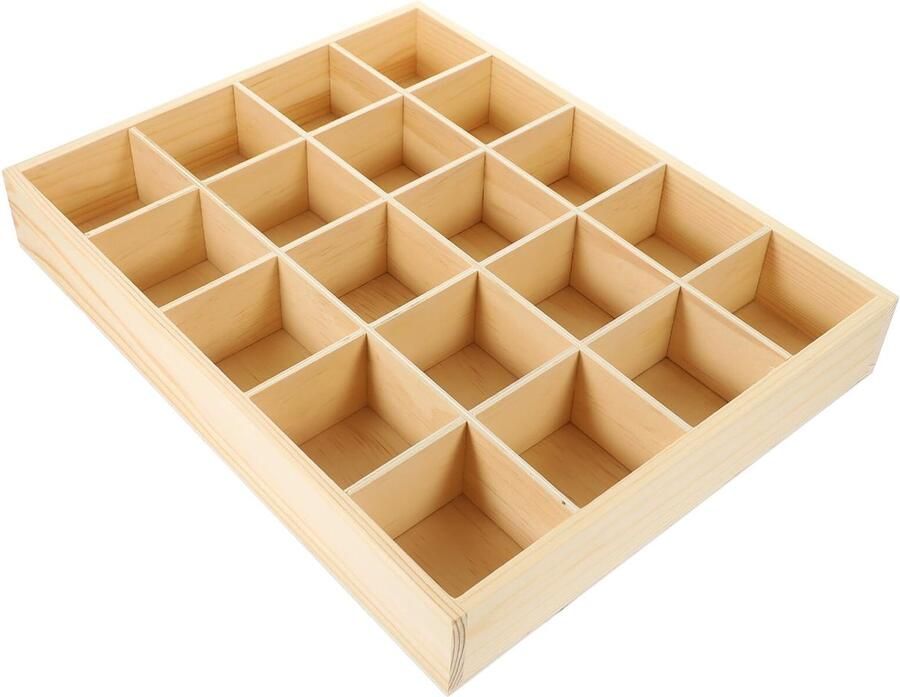 Wooden Storage Box with 20 Compartments Desk Storage Box Various Items Storage Box Organiser for Socks Underwear Exhibition Compartment