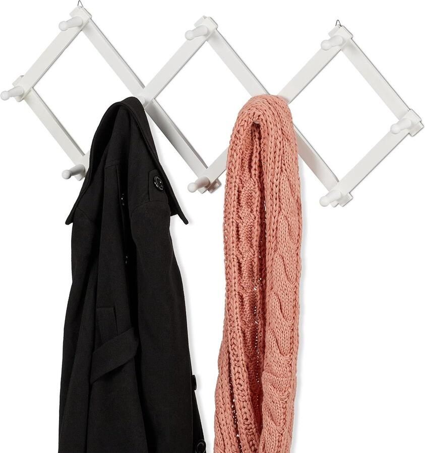 Wandkapstok uitschuifbaar 10 haken voor jassen tassen sjaals opvouwbaar modern wit