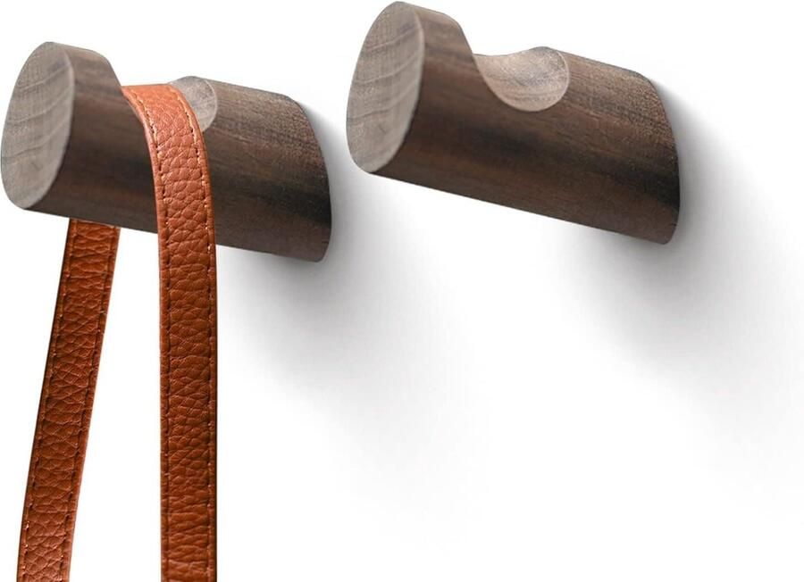 Wooden Wall Hooks 2 Pcs Modern Wall Hat Hooks Wall Hanger Coat Towel Bag Robe Clothes (Walnut Wood)