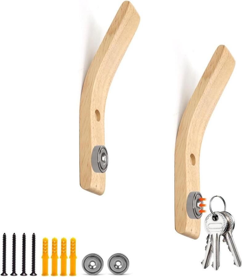 Wooden Wall Mount 2 Pieces Hooks 165 mm Wooden Floor with Magnet Coat Rack Wooden Wall Coat Rack Hand Polished Surface for Bedrooms Living Room