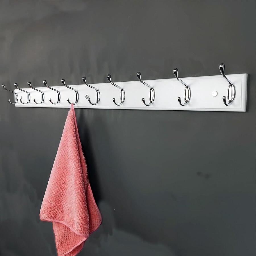 Wooden Wall Mounted Coat Rack with 10 Hooks 95 cm White