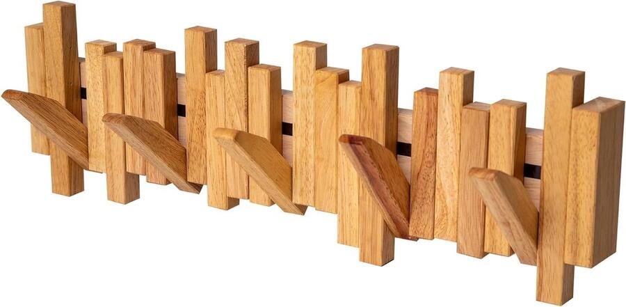 Wooden Wall Wardrobe with 5 Hooks 100% High Quality Natural Wood Innovative Design (Light Brown)