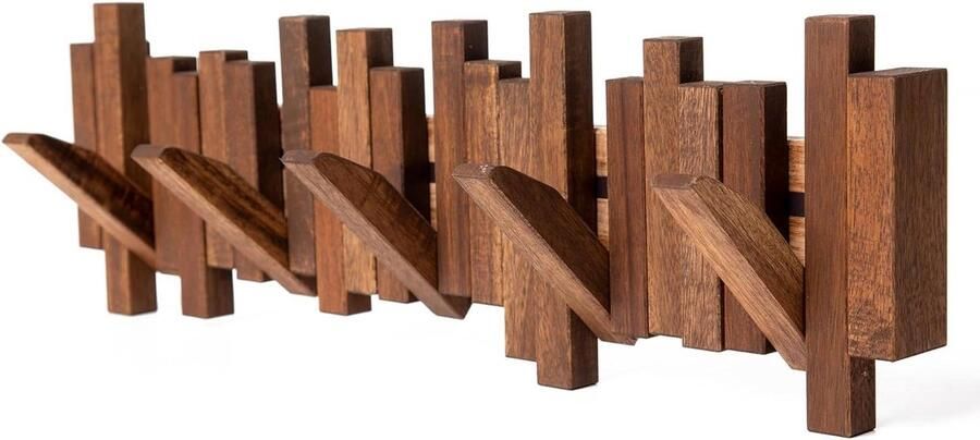 Titel suggestie: 100% High-Quality Natural Wood Wall Wardrobe with 5 Hooks Innovative Design (Dark Brown)