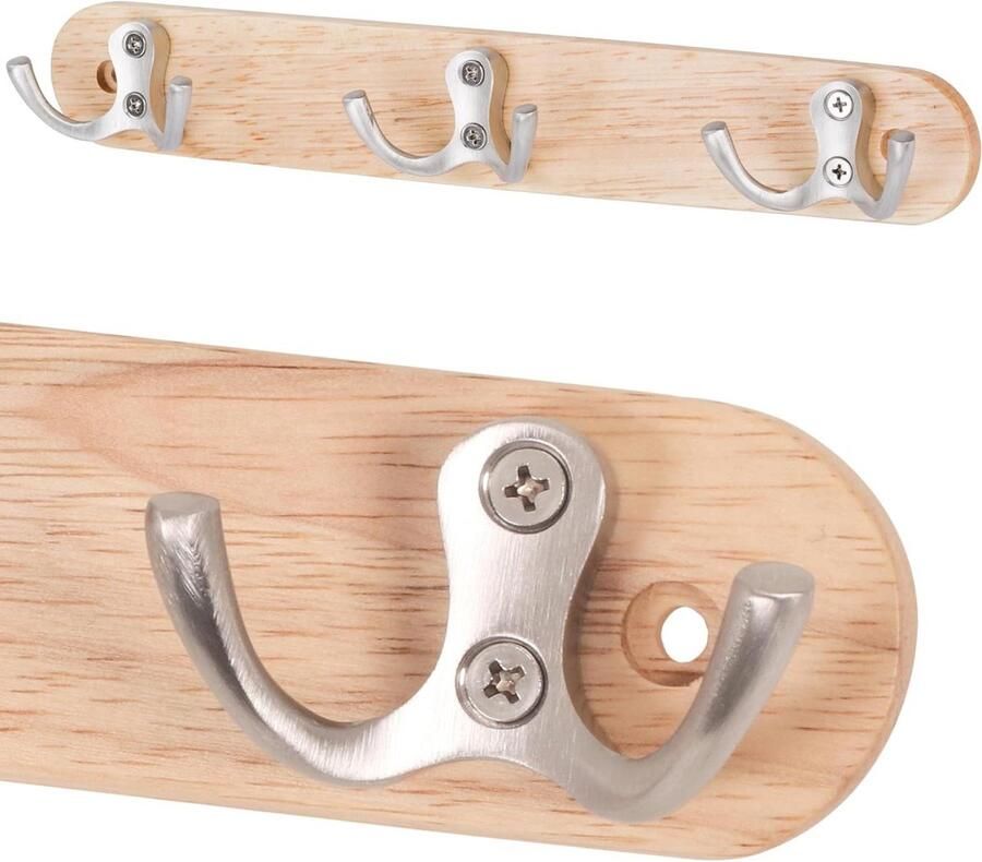 Wooden Wardrobe Hooks with 3 Hooks Stainless Steel 27 cm Wall Wardrobe Hooks for Screwing