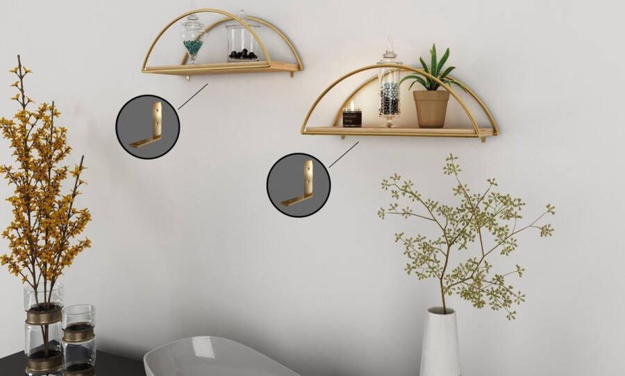 Woonaccessoires Wandplank in GoudBruin Afmetingen 17x41x16 cm Stijlvolle Toevoeging aan uw Interieur