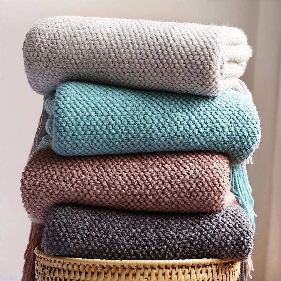 Woondeken zacht gebreide wollen deken kwastjes boho-deken knuffeldeken sofadeken woondeken deken voor bank bed bank stoel donkerroze 130 x 200 cm