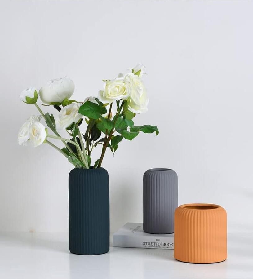 Woonkamer decoratie Morandi Vaas groene keramische bloemenvaas decoratieve vaas voor pampasgras 20 cm hoog decoratie voor woonkamer tafel kantoor vriendin vrouw cadeau