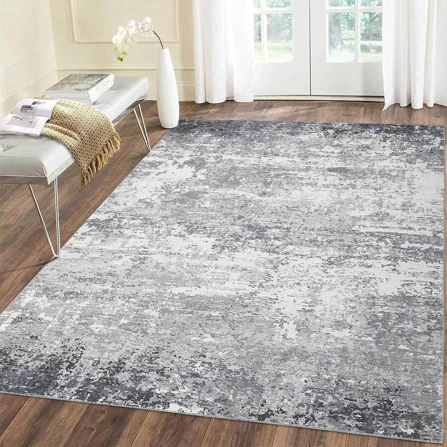 Woonkamer slaapkamer vloerkleed wasbaar tapijt antislip achterkant niet-pluizend vlekbestendig zacht abstract eetkamer kinderkamer thuis kantoor grijs 80 x modern duurzaamheid