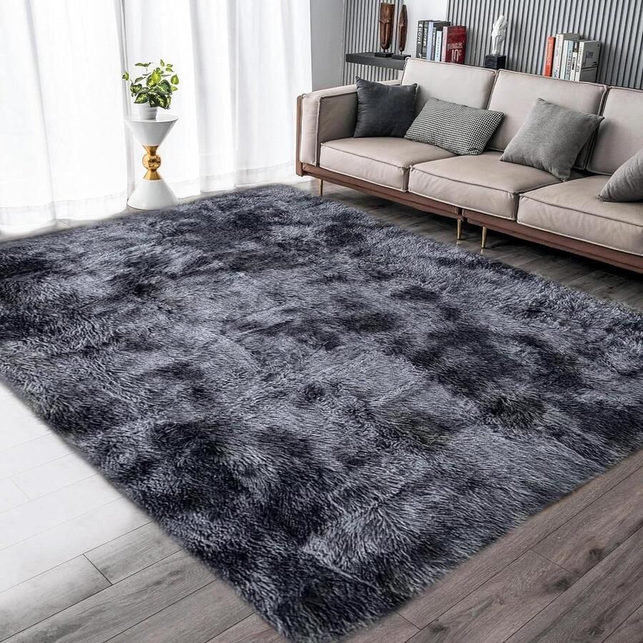 Woonkamer Tapijt Shaggy-tapijt slaapkamer modern tapijt indoor comfortabel huis vloertapijt Zwart grijs 160×200 cm gezellig Scandinavisch ontwerp vloerkleed