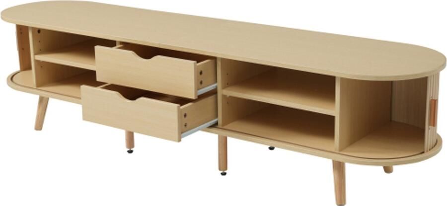 GOTAGEE Woonkamer TV-meubel met opbergruimte + rond tafelblad 2 lades draagvermogen 30KG 175 x 40 x 42cm