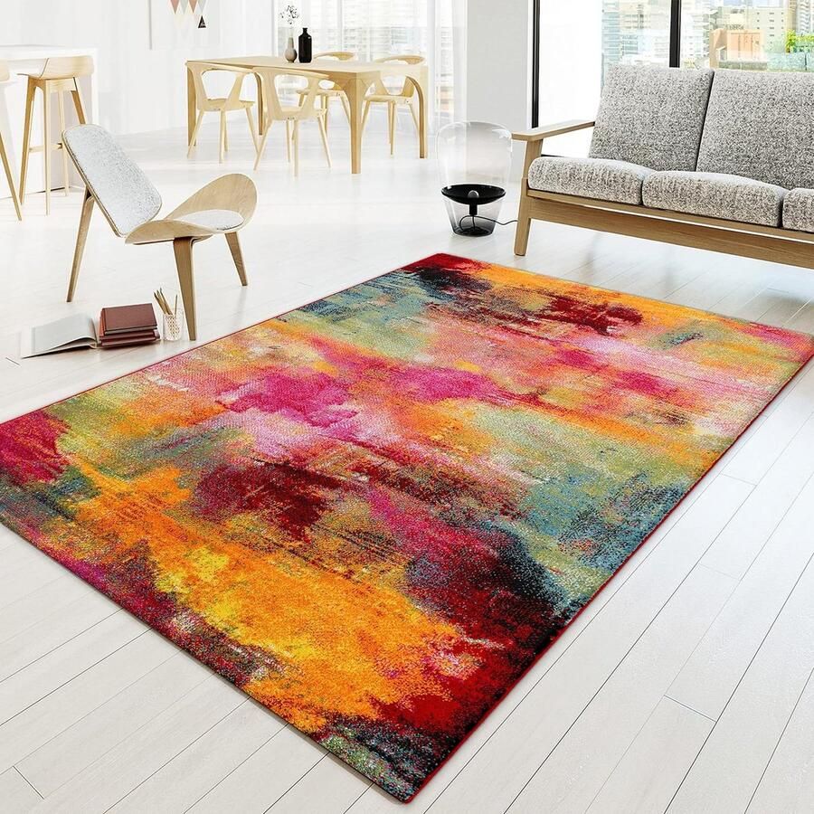 Woonkamer vloerkleed modern vintage abstract laagpolig kleurrijk 120x170 cm meerkleurig vloerkleed