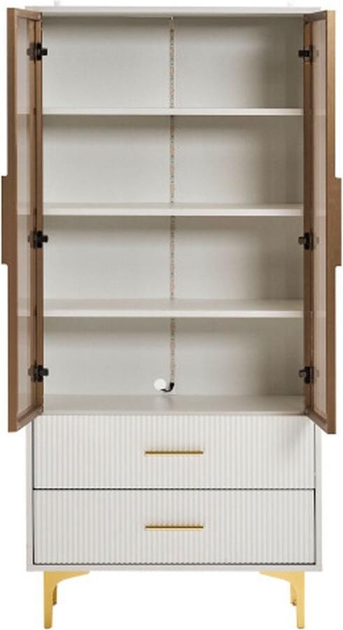 Zonder merk Gotagee Woonkamerset Glazen vitrines Highboards Dressoirs met LED-verlichting Wit