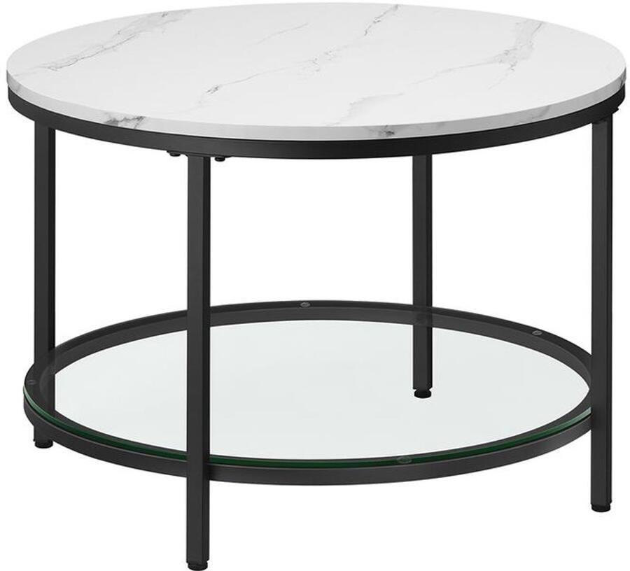 Furnibella Moderne Salontafel met Glazen Blad – Stijlvol Duurzaam & Eenvoudig te Monteren Marmer Wit-Inkt Zwart