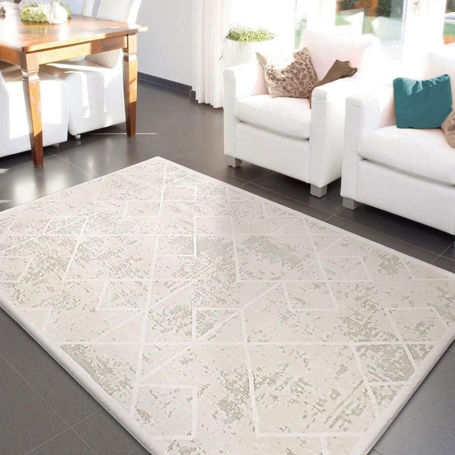 Woonkamertapijt abstract laagpolig tapijt Boheems modern vloerkleed geometrisch groot tapijt slaapkamer zacht antislip tapijt ivoorwit 160 x 200 cm