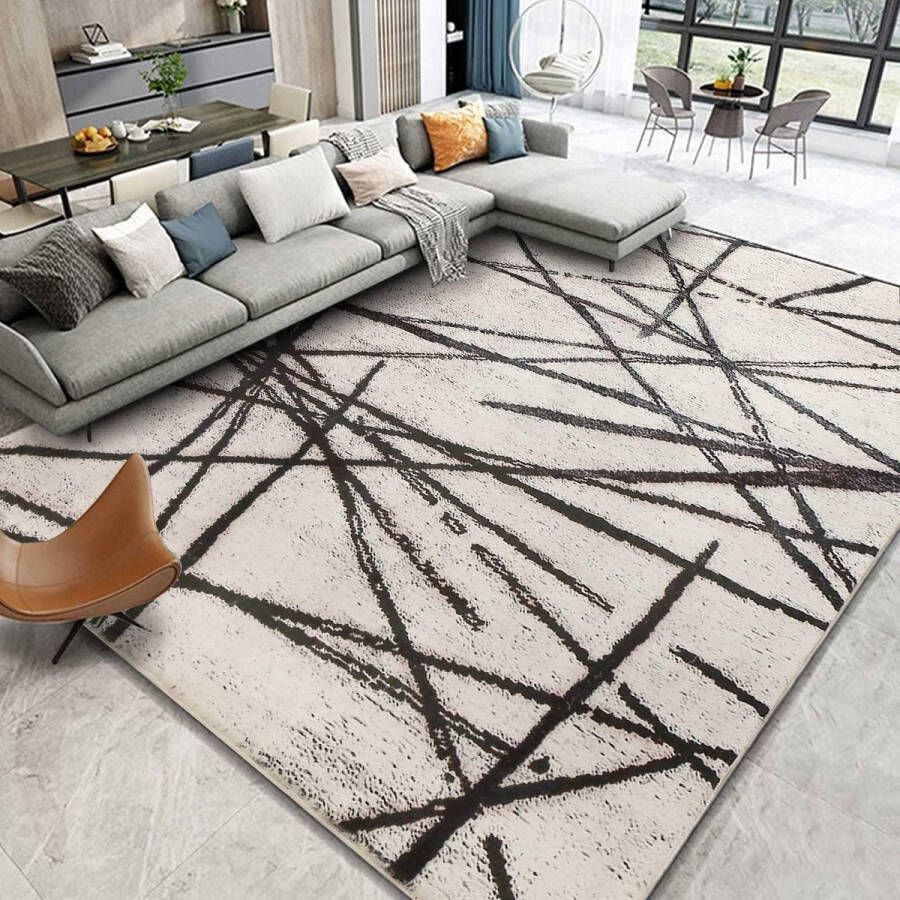 Woonkamertapijt artistiek tapijt bohemien zacht modern tapijt beige laagpolig tapijt abstract tapijt lineair patroon geometrisch tapijt antislip tapijt (beige 200 x 250 cm)