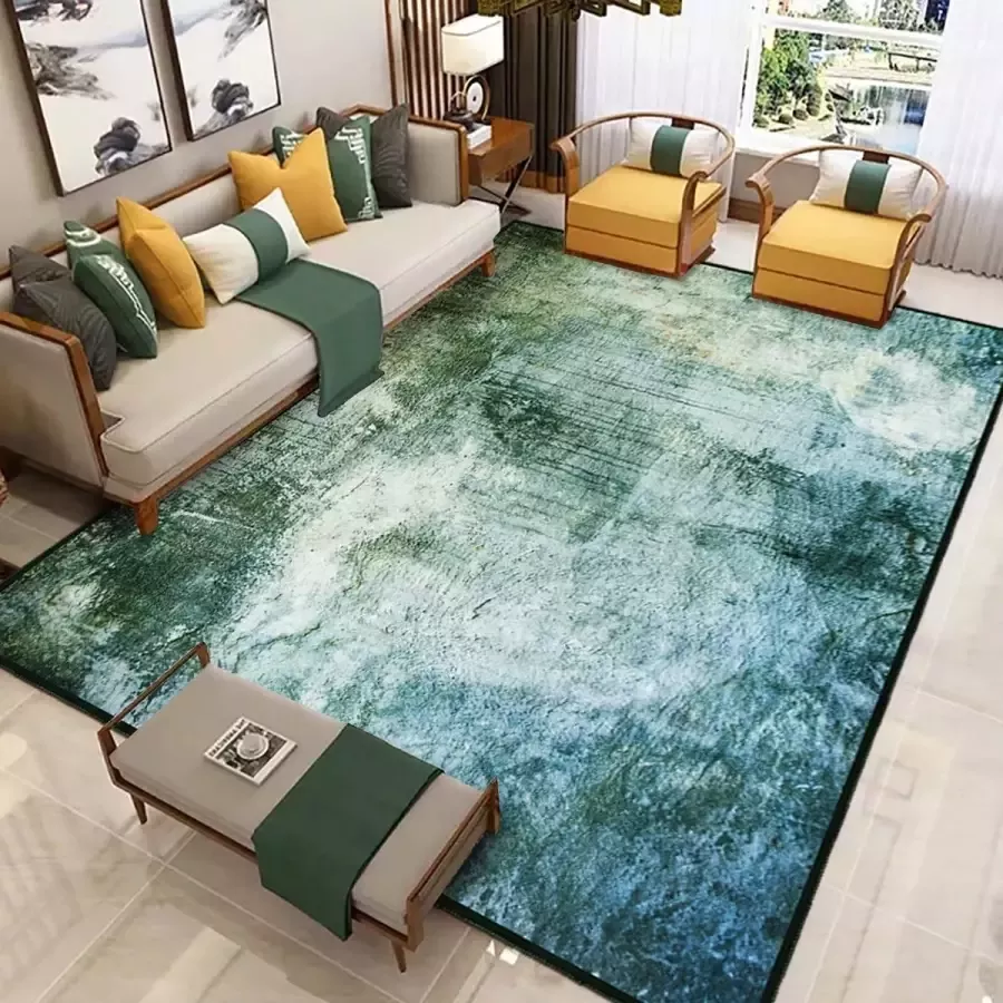 Woonkamertapijt laagpolig 120 x 160 cm modern vloerkleed voor gebruik binnenshuis wasbaar slaapkamertapijt blauwgroen abstract tapijt zacht en gemakkelijk te onderhouden antislip onderkant