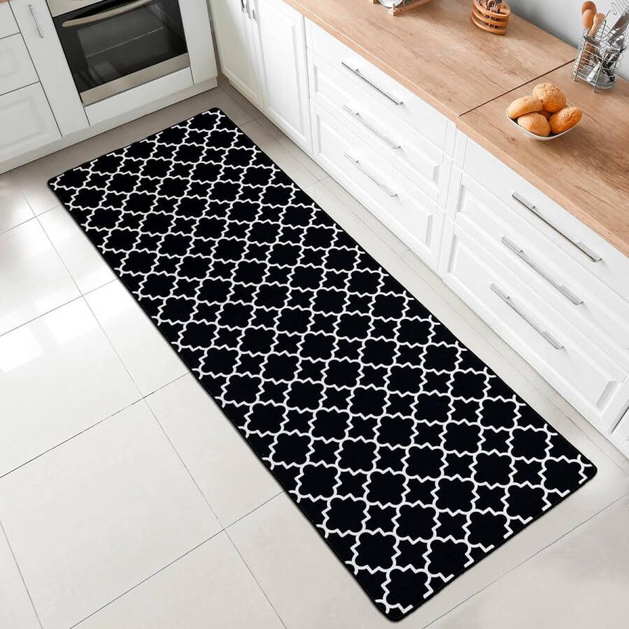 Woonkamertapijt laagpolig modern geometrisch antislip vloer hal tapijt gel loper zwart-wit (zwart 80 x 200 cm)