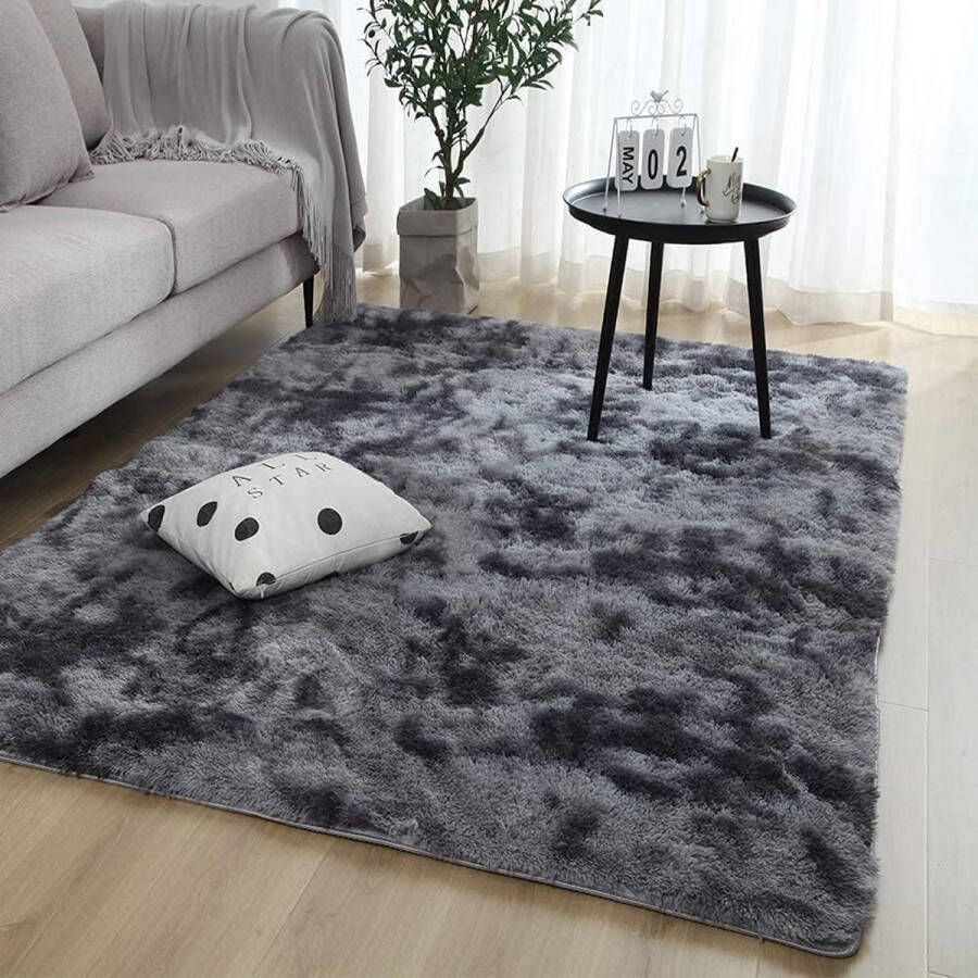 Woonkamertapijt Shaggy-tapijt slaapkamer modern tapijt indoor comfortabel huis vloertapijt (grijs zwart 185 x 185 cm)