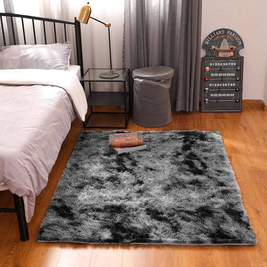 Woonkamertapijt Shaggy-tapijt slaapkamer modern tapijt indoor comfortabel huis vloertapijt (grijs zwart 120 x 160 cm)