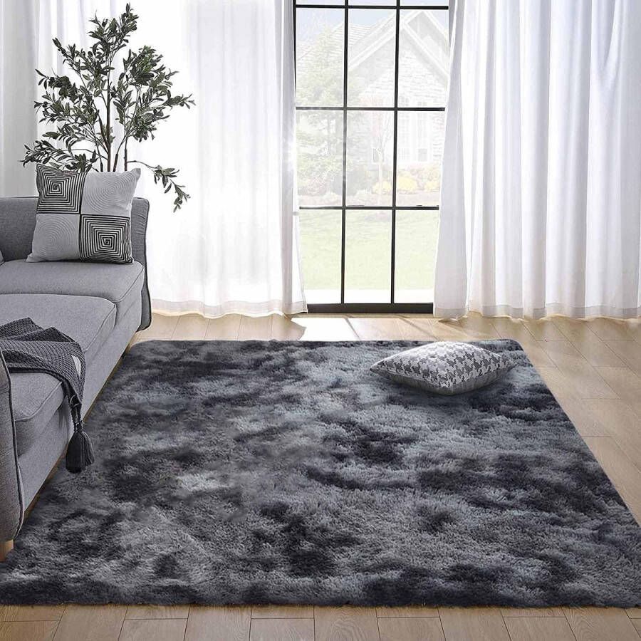 Woonkamertapijt Shaggy-tapijt slaapkamer modern tapijt indoor comfortabel huis vloertapijt (grijs zwart 80 x 120 cm)