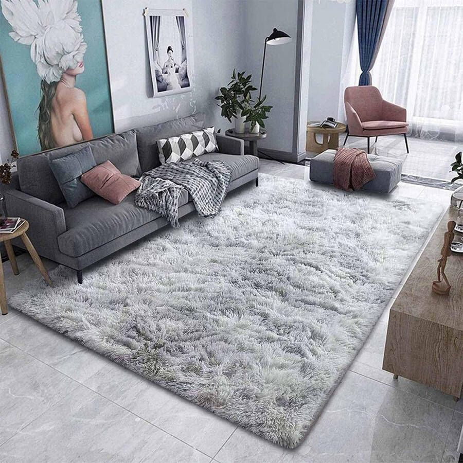 Woonkamertapijt Shaggy-tapijt slaapkamer modern tapijt indoor comfortabel huis vloertapijt (grijs wit 135 x 185 cm