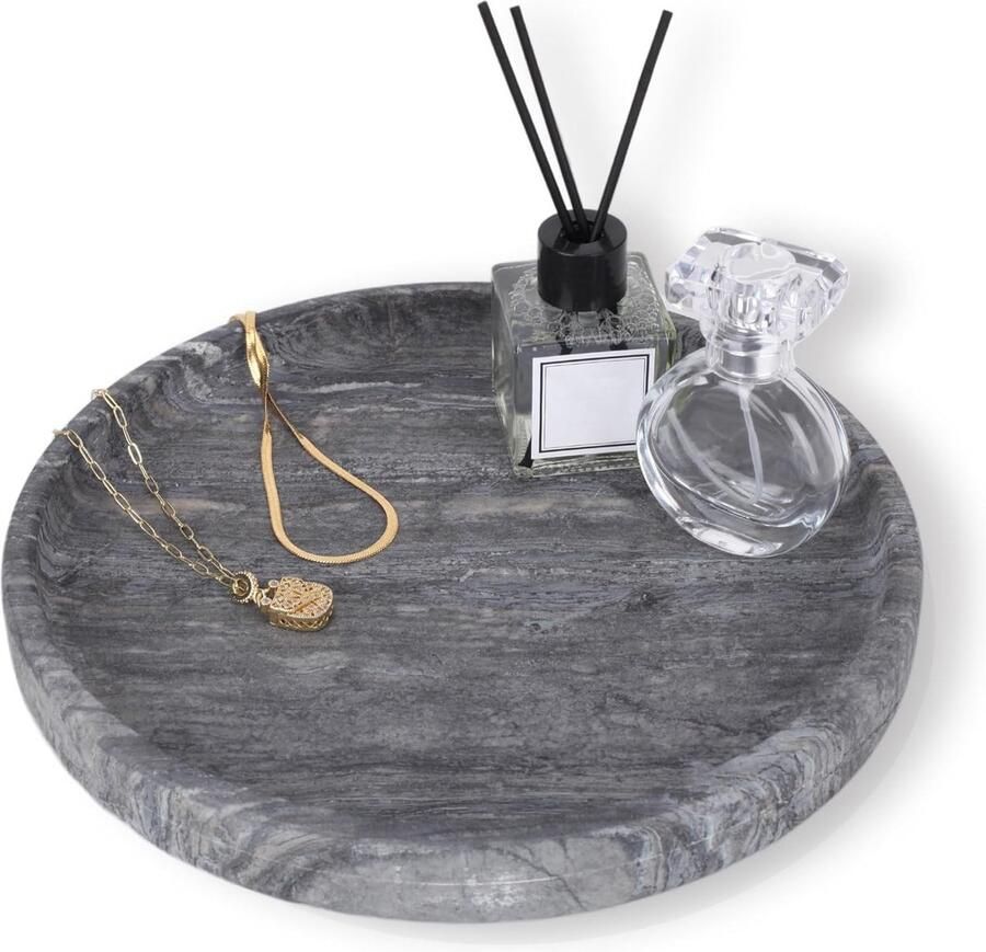 WORHE Marmeren rond dienblad sieradenbord voor salontafel woonkamer bureau keuken badkamer zwart-grijs (WH017)