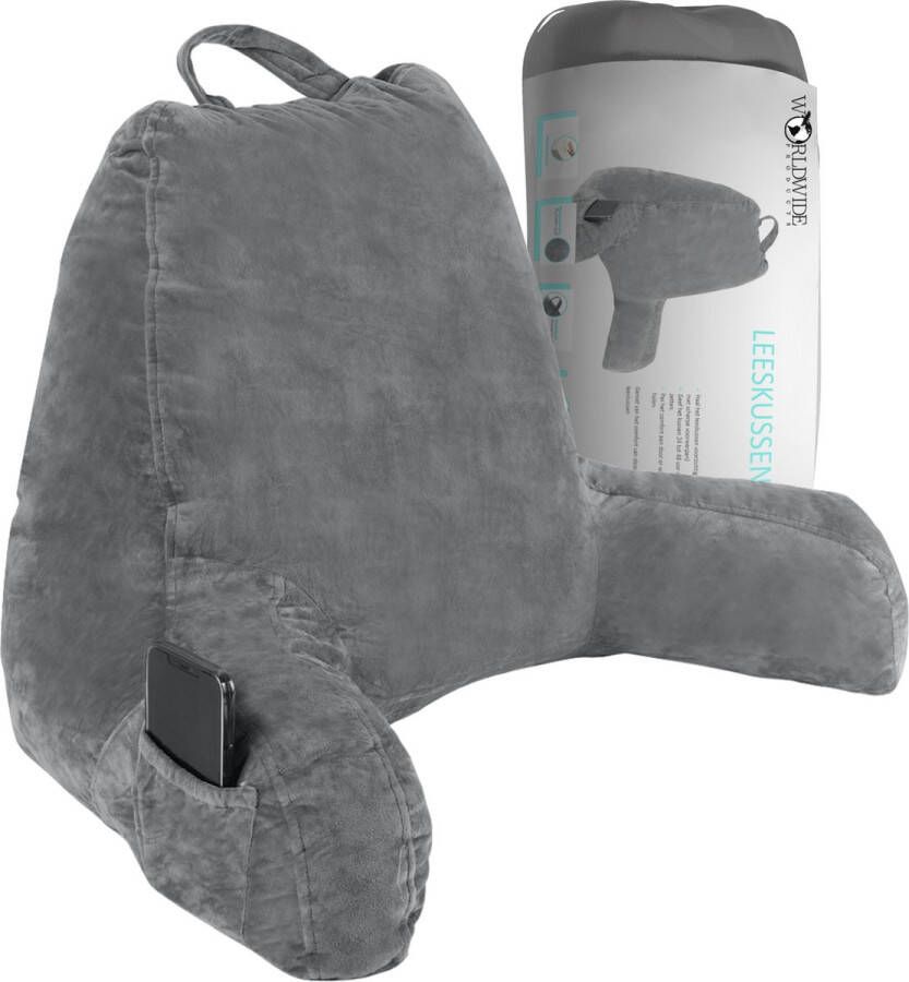 WorldWide s Leeskussen met Armsteunen Relax kussen memory foam – voor in Bed Fluweel grijs - Foto 1