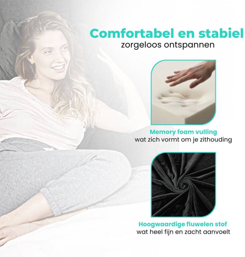 WorldWide products WorldWide s Leeskussen met Armsteunen Relax Kussen Memory Foam voor in Bed Fluweel Zwart