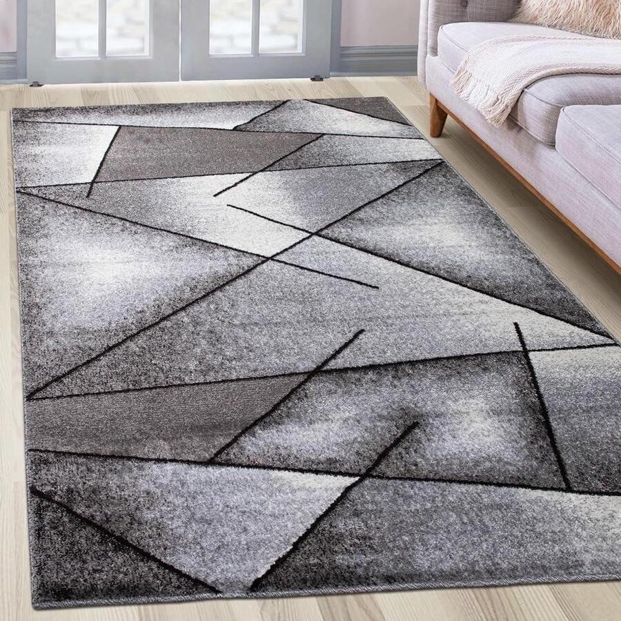 Geweven tapijt voor woonkamer hal slaapkamer grijs modern geometrisch design Öko-Tex 100 afmetingen 80 x 150 cm