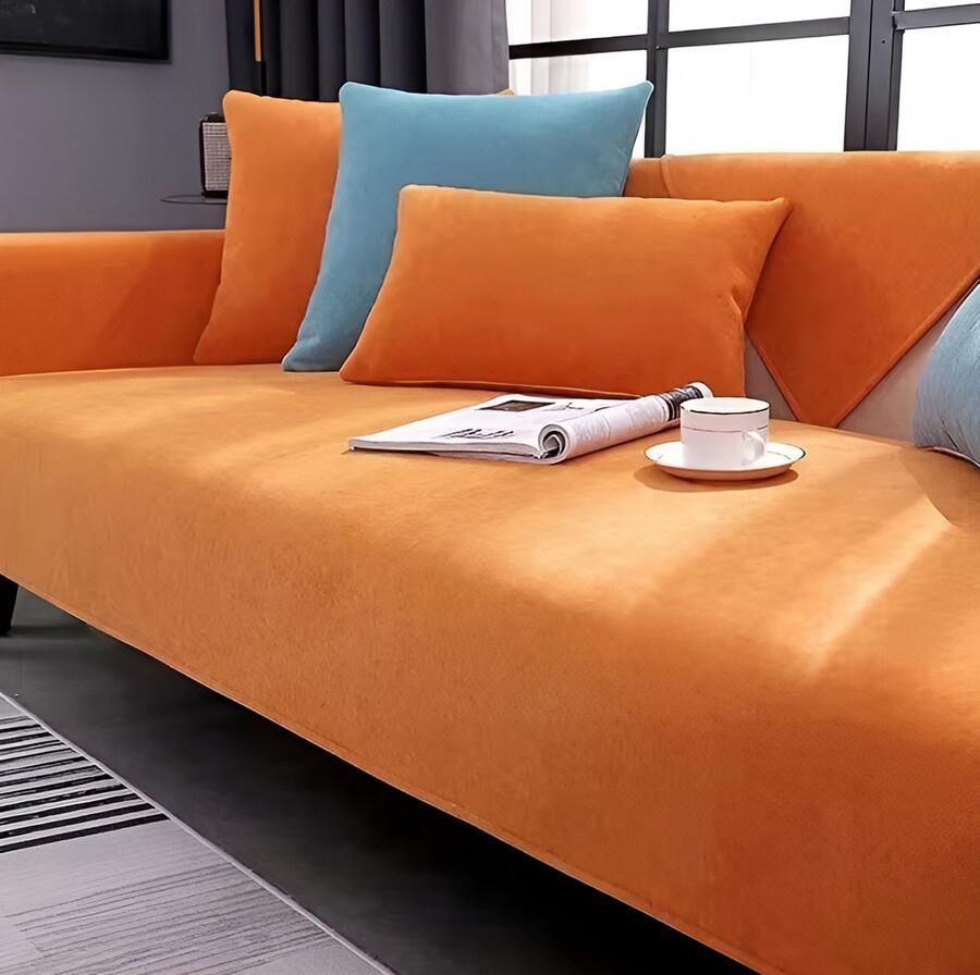 WoYoW Noorse Sofahoes Universeel Anti-Slip L-Vormige Bank Handdoek Beschermer Voor Woonkamer Vier Seizoenen Maten Maat R 110x240cm Oranje