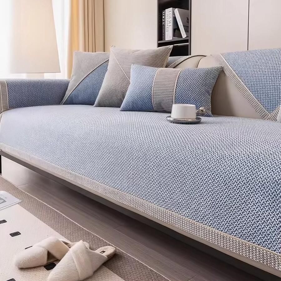 WoYoW Sofahoes Anti-Slip & Waterdicht Katoen & Linnen Herfst & Winter Effen Maten Rugleuning Doek Handdoek 90x240cm Blauw - Foto 2