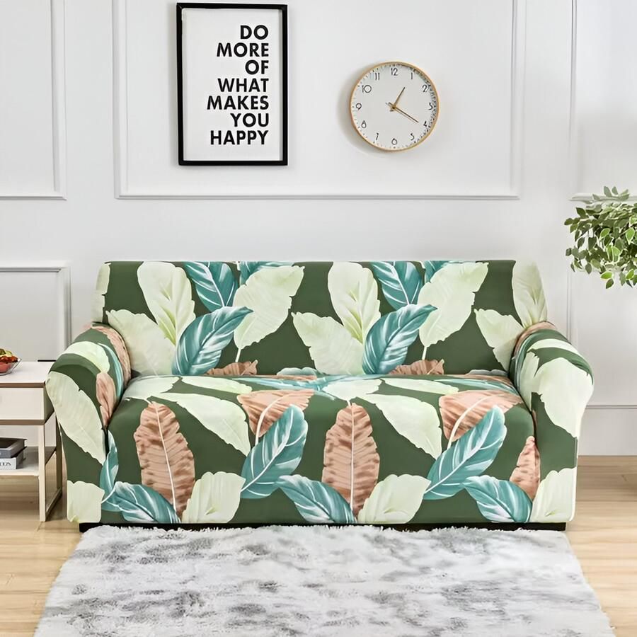 WoYoW Sofahoes Bloemenprint Elastisch Antislip & Machinewasbaar elastische bankhoes anti-vuile spandex bankhoes 4-Zits (235-300 cm) Groen