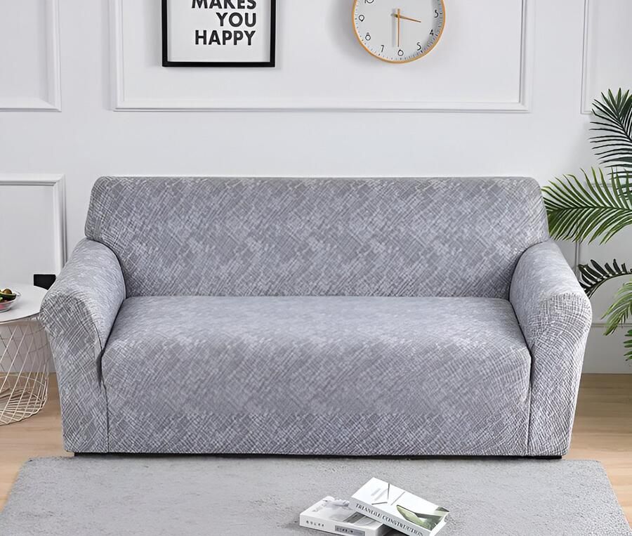 WoYoW Sofahoes Bloemenprint Elastisch Antislip & Machinewasbaar elastische bankhoes anti-vuile spandex bankhoes 2-Zits (145-185 cm) Zilver