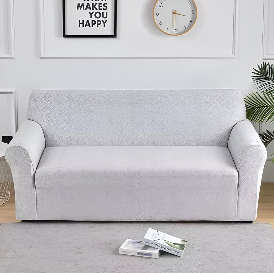 WoYoW Sofahoes Bloemenprint Elastisch Antislip & Machinewasbaar elastische bankhoes anti-vuile spandex bankhoes 3-Zits (195-230 cm) Wit