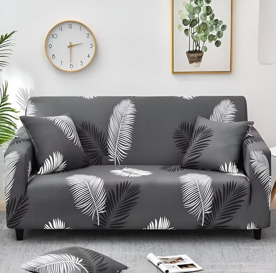 WoYoW Sofahoes Bloemenprint Elastisch Antislip & Machinewasbaar elastische bankhoes anti-vuile spandex bankhoes 1-Zits (90-140cm) Zwarte Bloem