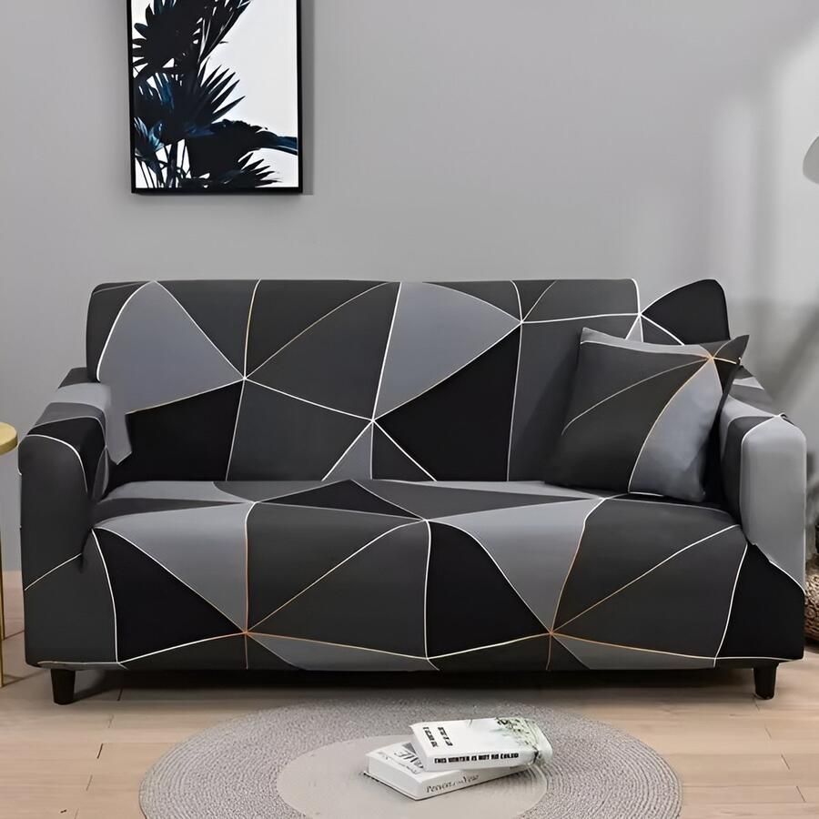 WoYoW Sofahoes Bloemenprint Elastisch Antislip & Machinewasbaar elastische bankhoes anti-vuile spandex bankhoes 3-Zits (195-230 cm) Zwart Grijs