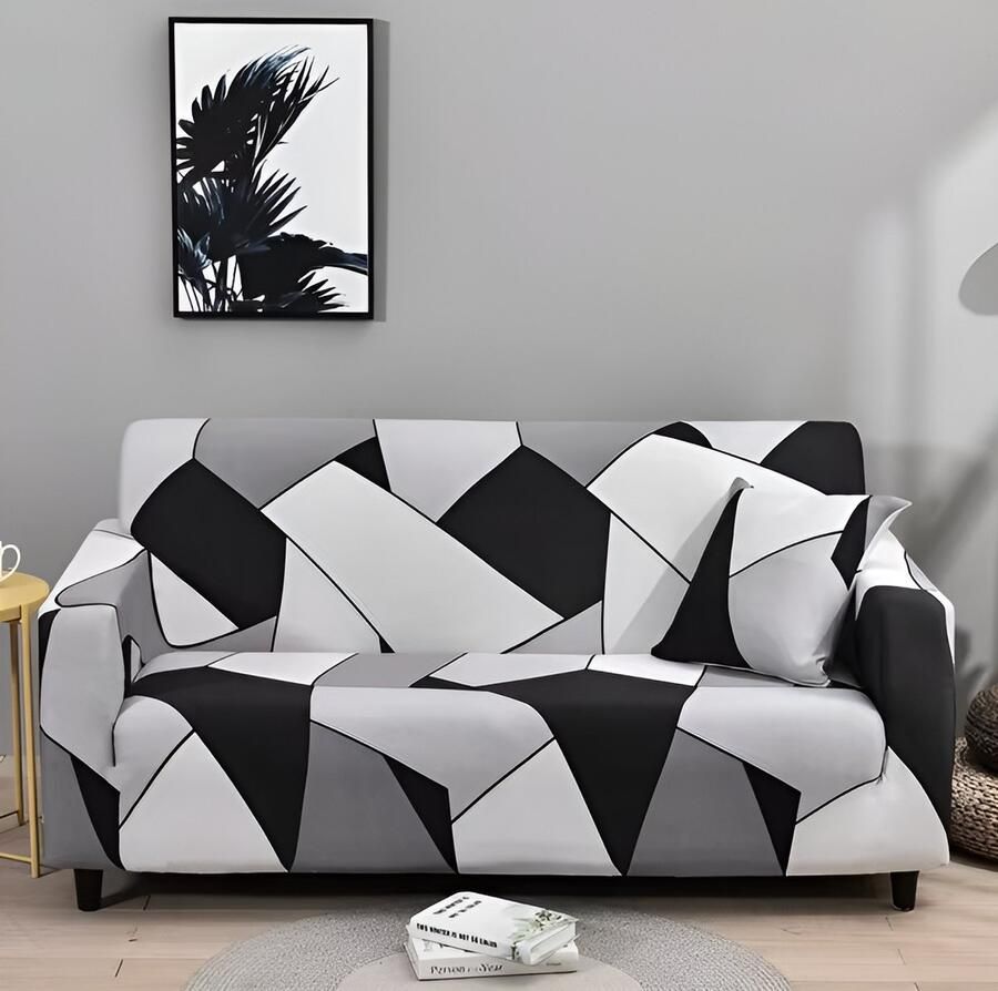 WoYoW Sofahoes Bloemenprint Elastisch Antislip & Machinewasbaar elastische bankhoes anti-vuile spandex bankhoes 1-Zits (90-140cm) Zilver Zwart