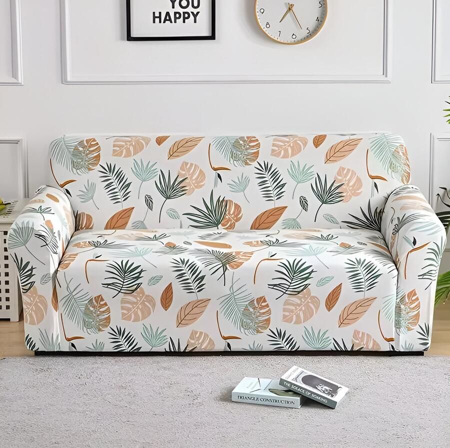 WoYoW Sofahoes Bloemenprint Elastisch Antislip & Machinewasbaar elastische bankhoes anti-vuile spandex bankhoes 3-Zits (195-230 cm) Bloem