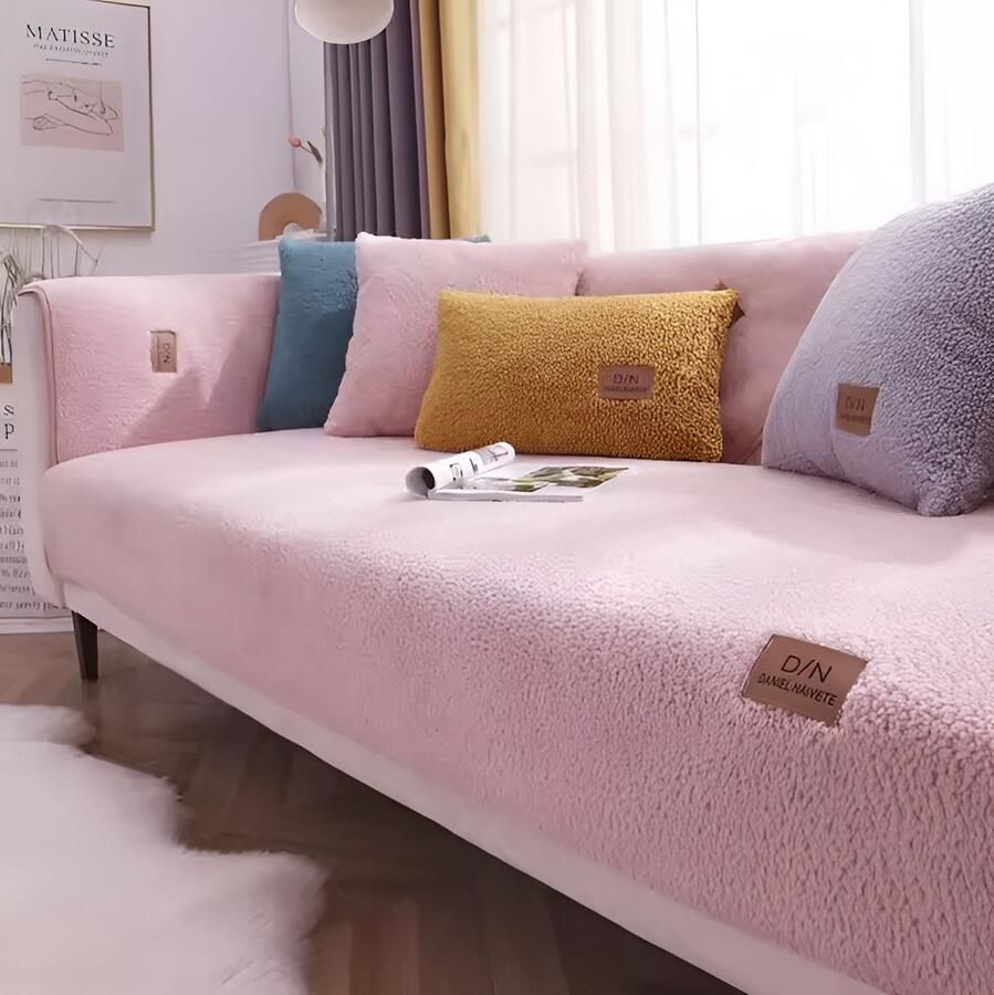 WoYoW Sofahoes Pluche Anti-slip & Waterdicht 100% Katoen Zachte Pluche Couch Cover Pad l-vormige Sofa decor Sofa Covers Handdoek 70x120cm Roze