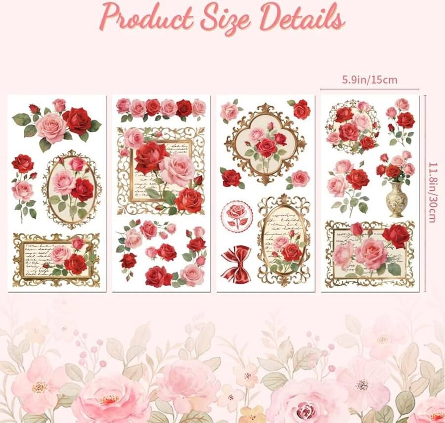 Wrijf op Transfer Sticker voor Meubels Vintage Rose Frame set van 3 15x30cm PVC