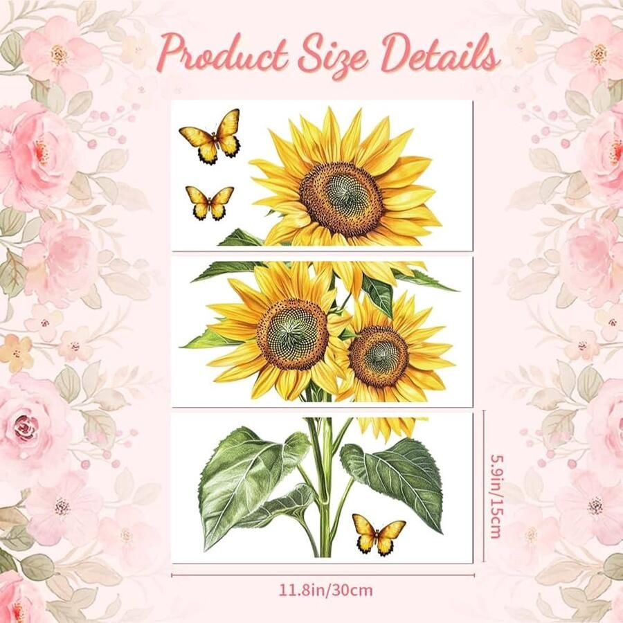 Wrijf op transfer sticker zonnebloemen decoratie voor meubels set van 3 PVC 6 x 12 inch