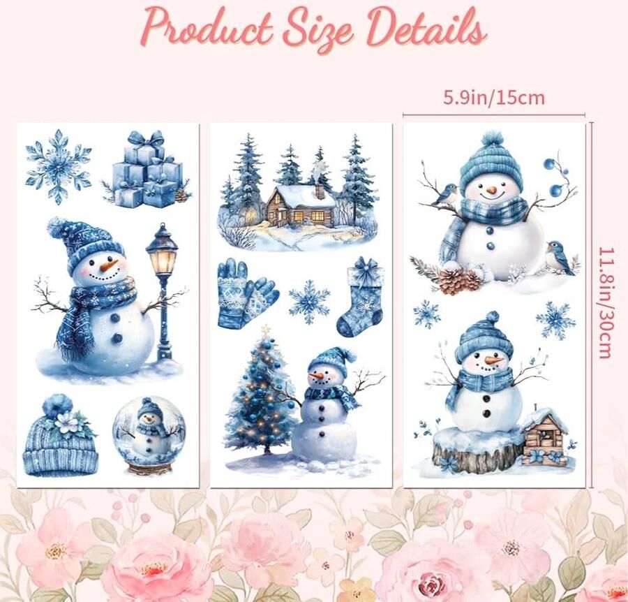 Wrijf op transfers sticker voor meubels winter sneeuwpop set van 3 PVC 15 cm x 30 cm