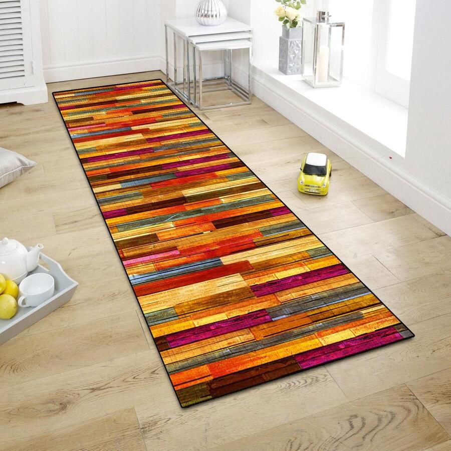 WTHYGB Vloerkleed voor in de hal keukenloper keukenmatten antislip wasbaar bedkleed voor in de hal wasruimte 80x200cm rood houtnerf