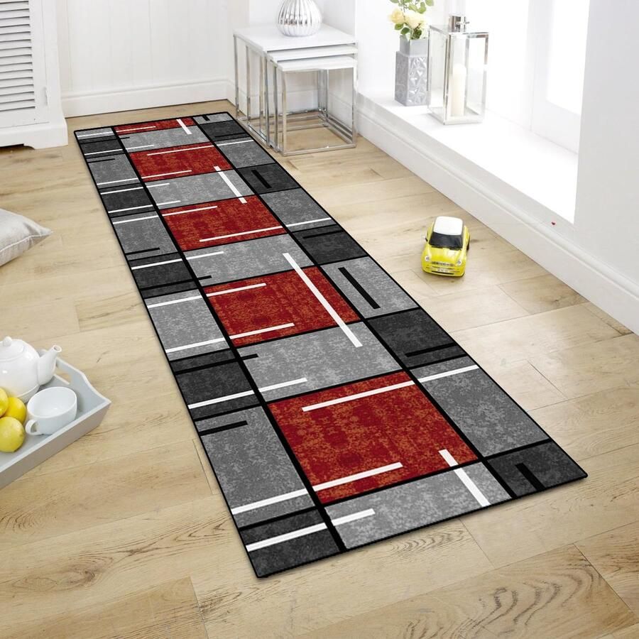 Loper vloerkleed antislip modern tapijt roodgrijs 6 mm