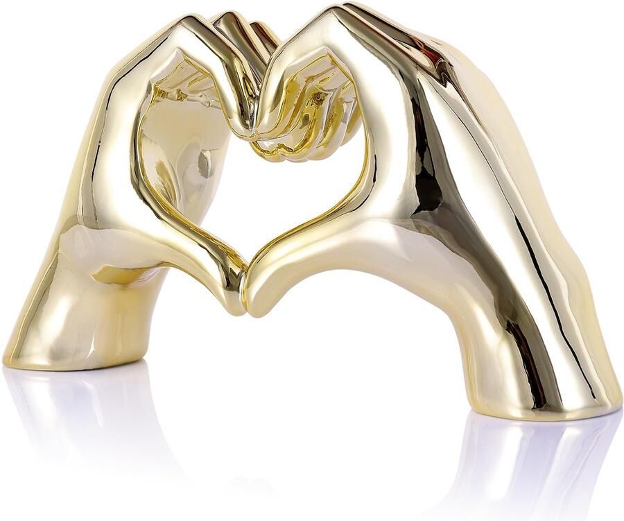 WUBIANJIE Gouden Hart Handen Sculptuur Boho Woonkamer Decor Esthetische Plankdecoratie Ideaal voor Salontafels Planken Huis Slaapkamer Verjaardagen Bruiloftstafeldecoratie en Symbool van Liefde